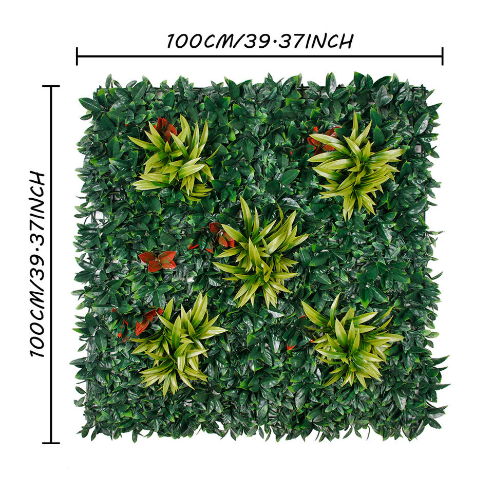 Outdoor UV Resisted PE Faux Hedge Tropical Grass Plants Wall Outside Artificial Green Wall Panel Vertical for Home Garden Decor