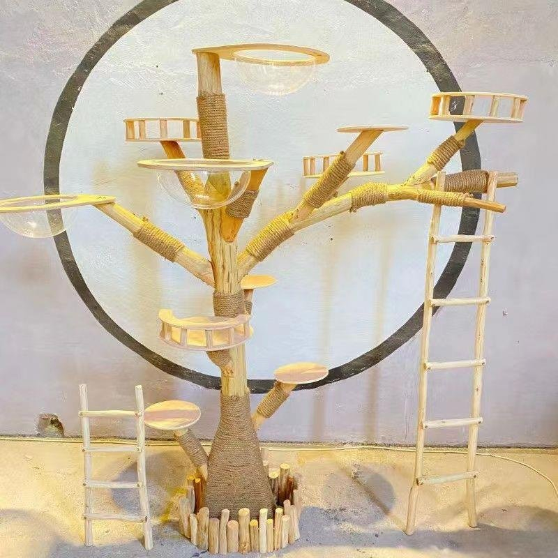 Factory Teak Wood Rack Tree Cat Scratcher Play Large Fat Pet Wood Tree Fruit Decora Stand Floral Cat Tree for Large Cats