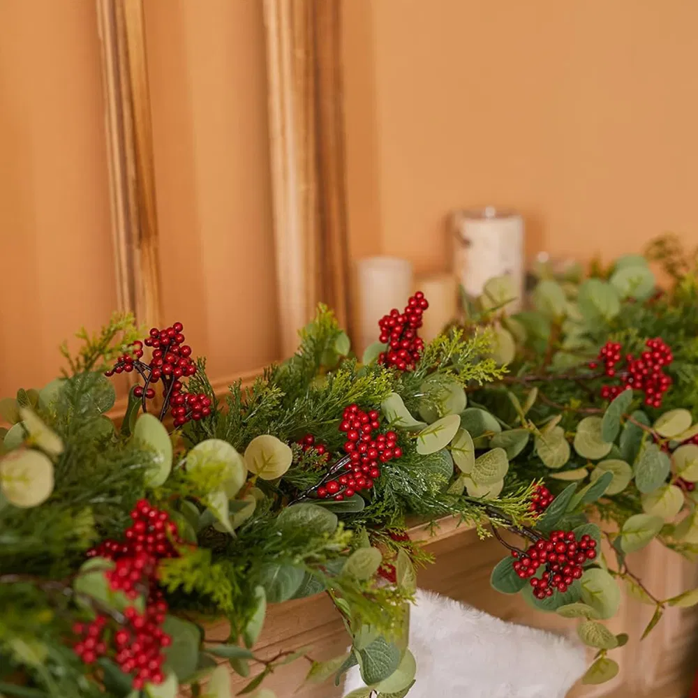 Christmas Decoration Artificial Vine Pine Cypress Vine Red Fruit Decoration Green Plant Vine Christmas Door Hanging