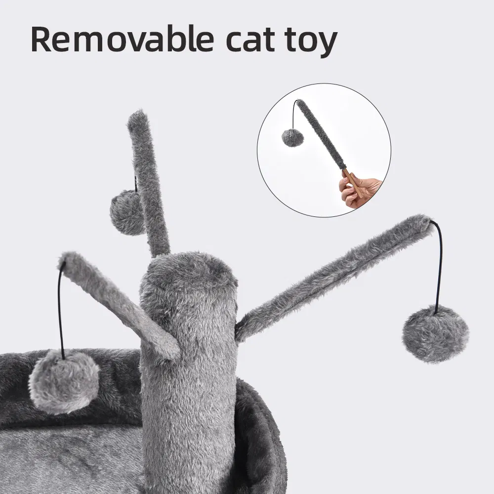 Pet Products Large Plush Adjustable Kitty Tower Removable Cat Teaser Pole Cat Tree