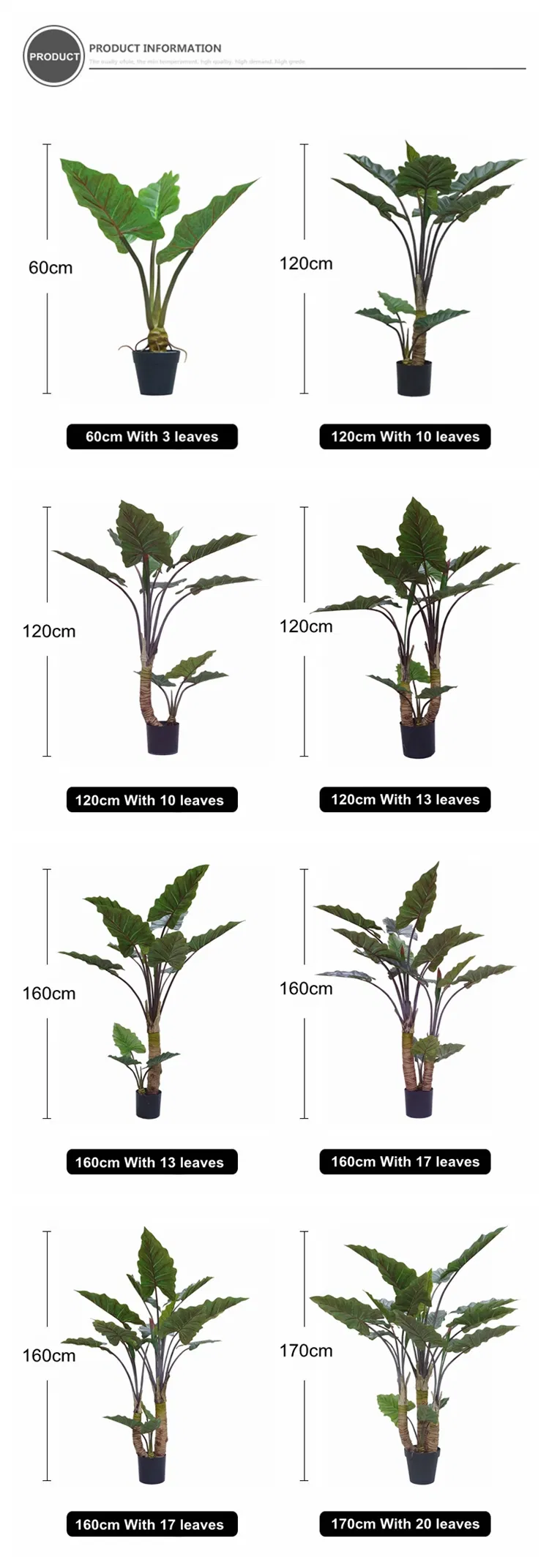 Indoor Decorative Large Handmade Good Quality Simulation Potted Artificial Taro Bonsai Tree