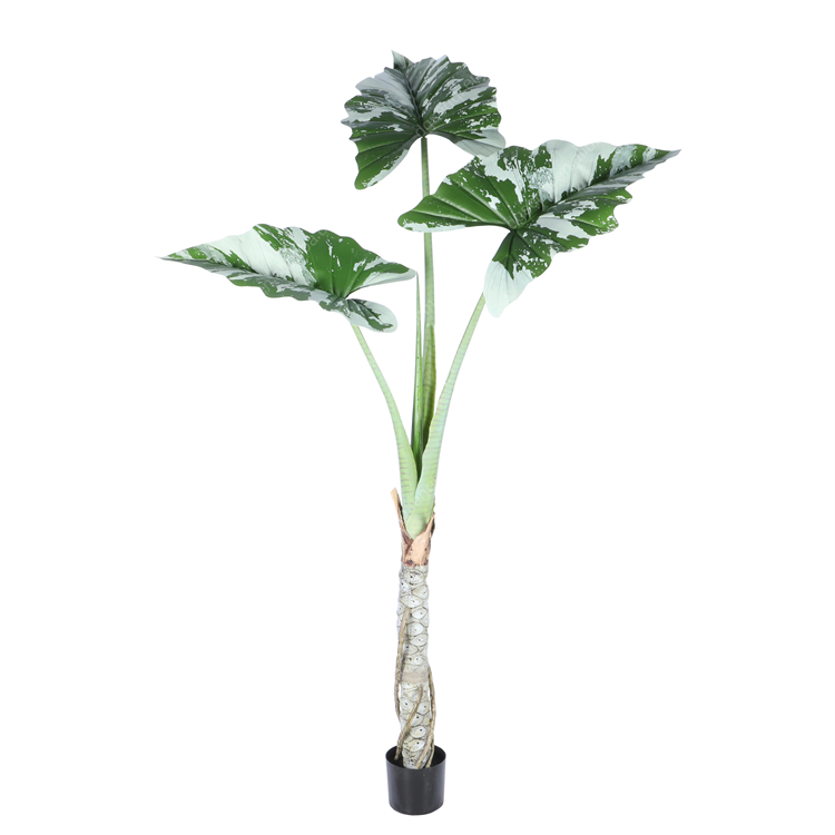 Plastic Foliage Topiary Natural Trunk Handmade Artificial Alocasia Cucullata Tree