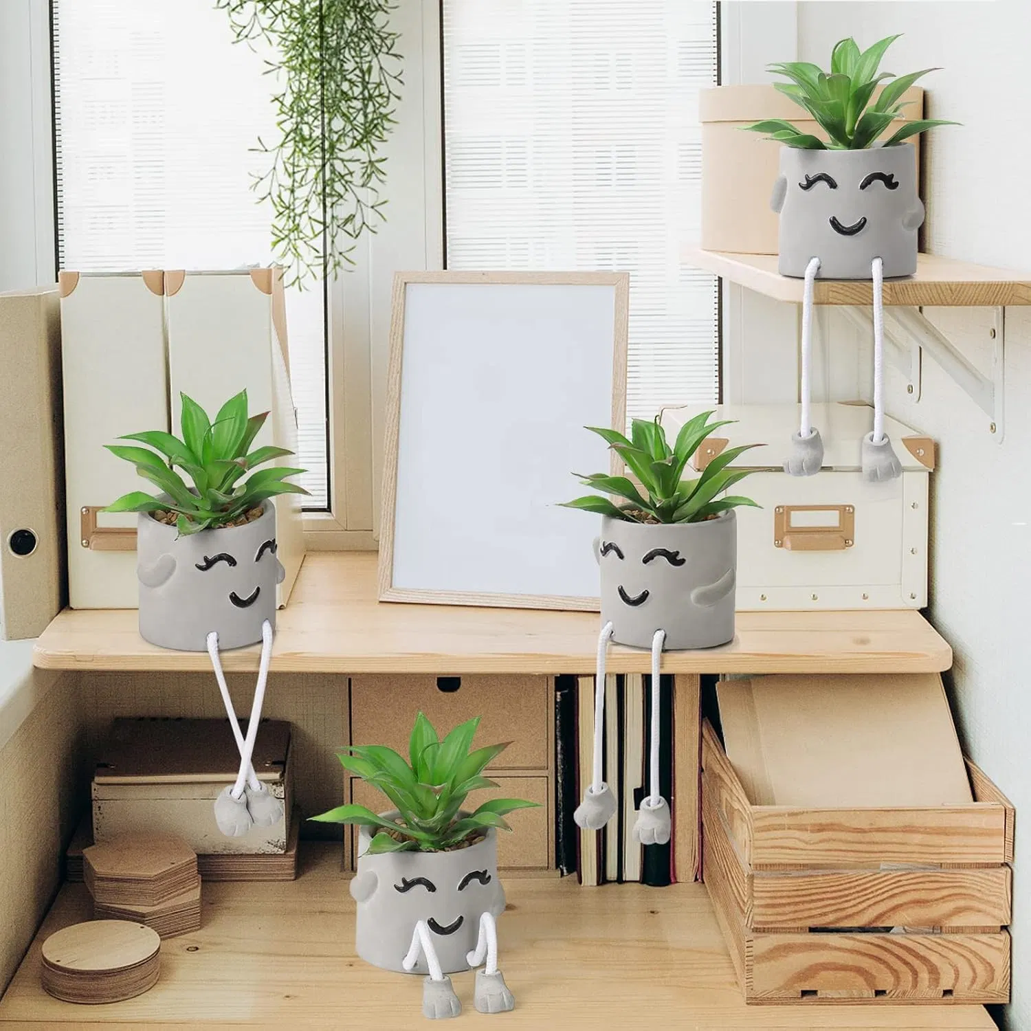 Artificial Potted Plant Cute Fake Succulent Plant with Hanging Leg