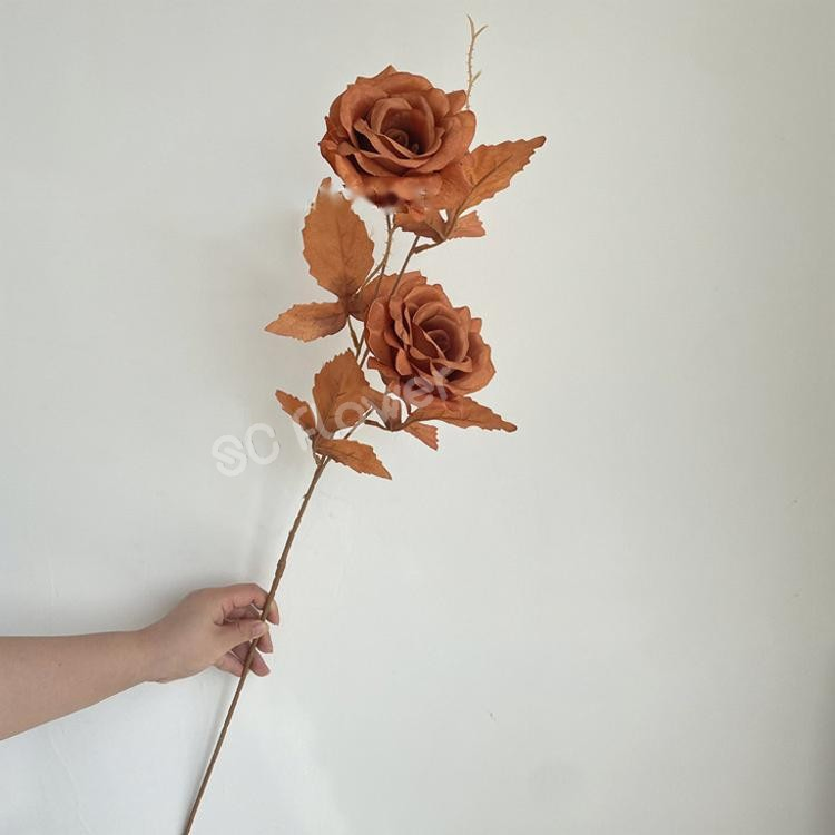Retro Autumn Color 2 Head Silk Roses Faux Flowers Artificial Flowers for Wedding Arrangements