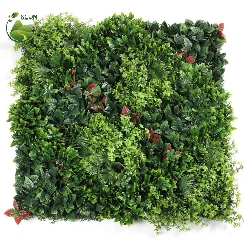 Factory Price UV Protected Vertical Garden Fence Artificial Eucalyptus Tree &amp; Green Grass Panel Outdoor Plastic Faux Plant Wall