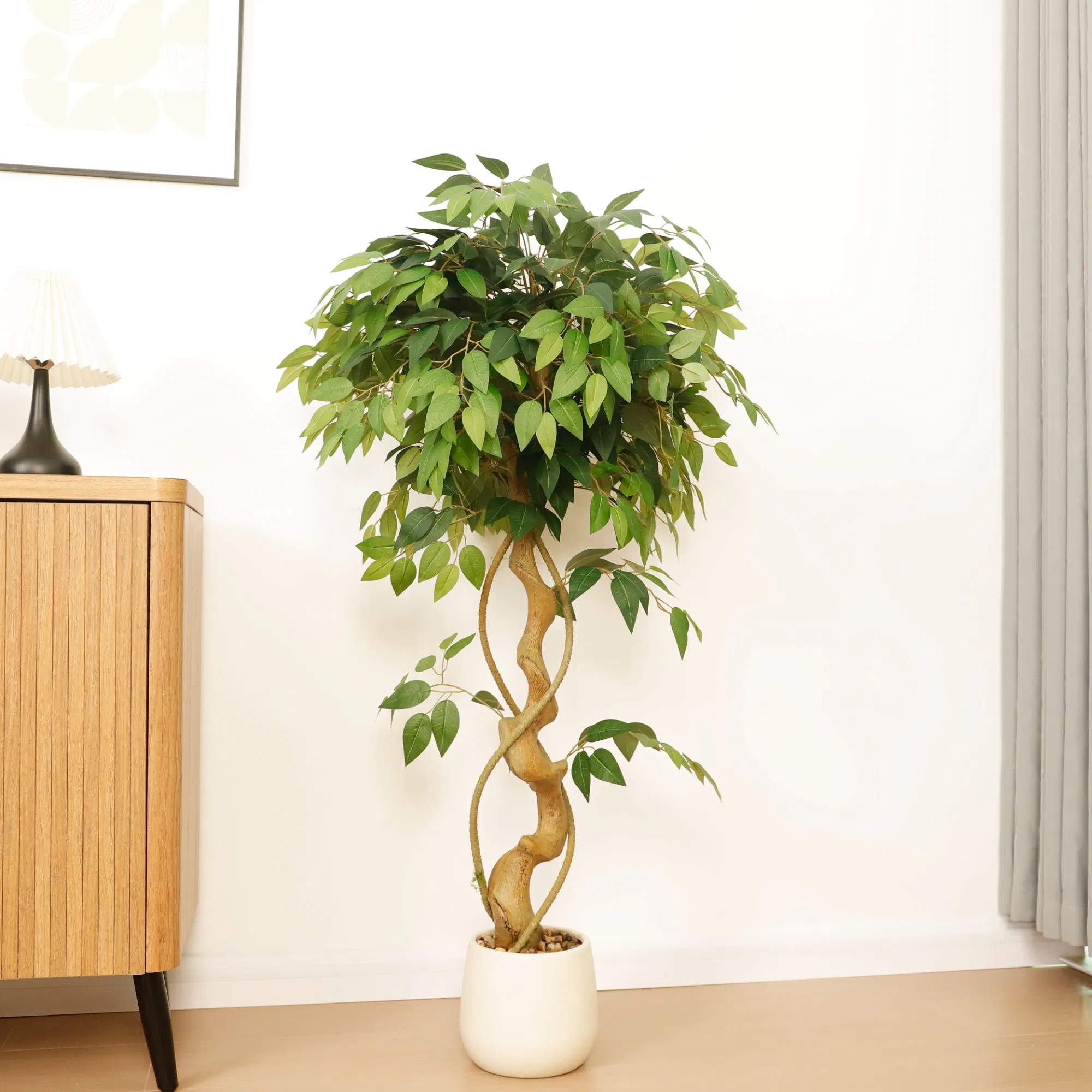 Exquisite Artificial Evergreen Tree Foliage with Twisted Trunk Faux Ficus Plant