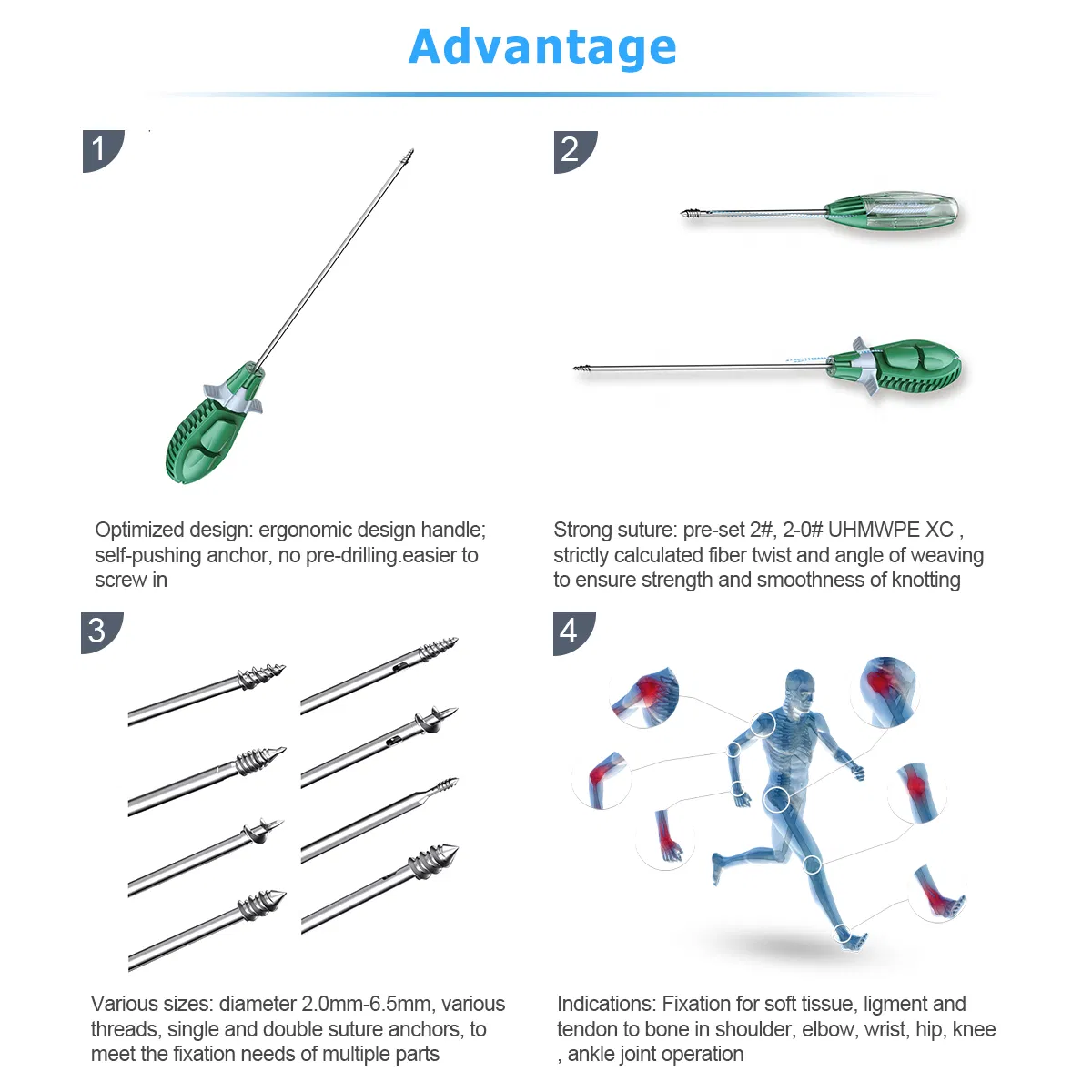 Shoulder Surgery Orthopedic Implant Bone Disposable Non-Absorbable Metal Threaded Suture Anchor