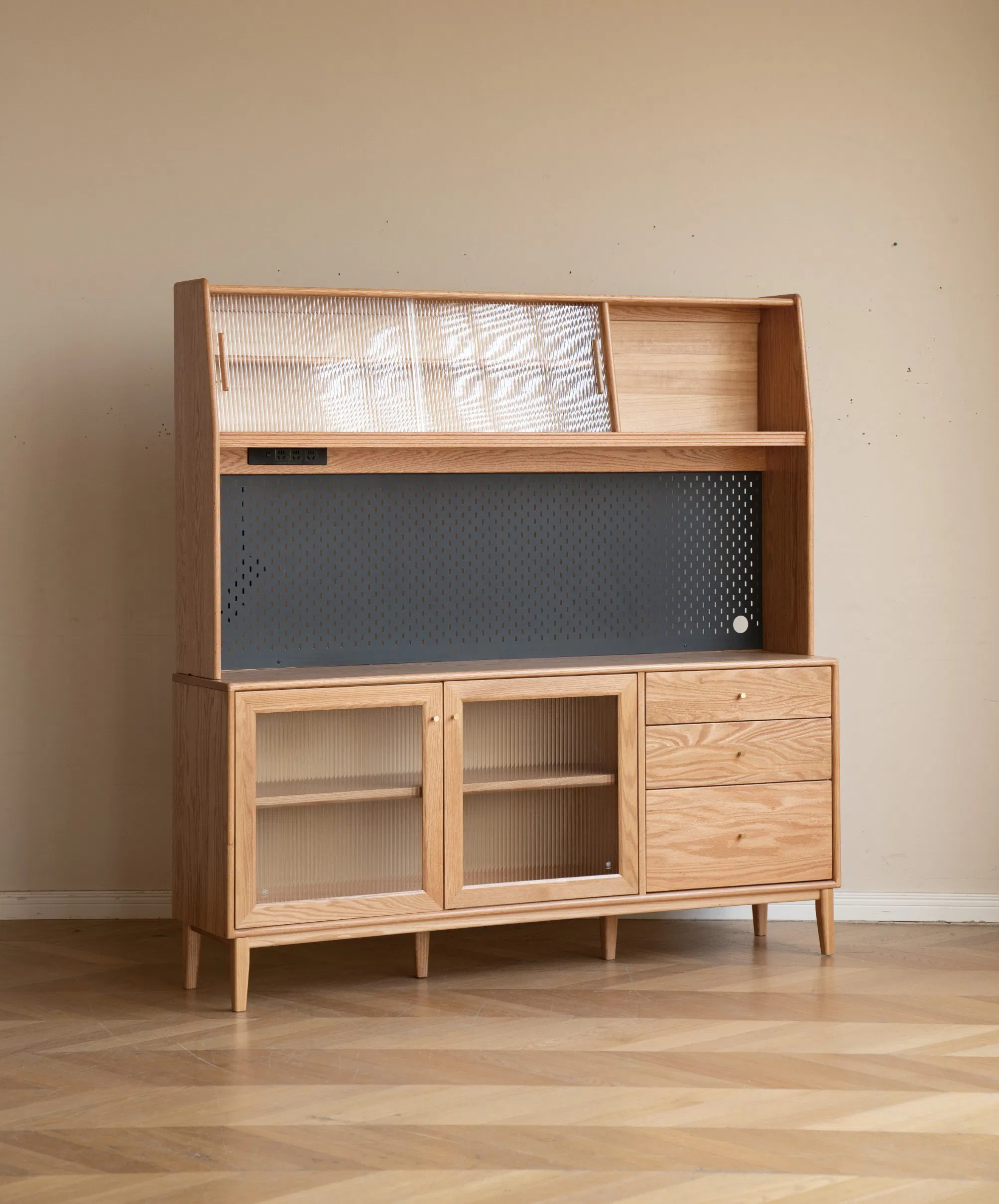 Modern Minimalist Solid Wood Stone-Top Sideboard Wall-Mounted Dining Room Storage Cabinet