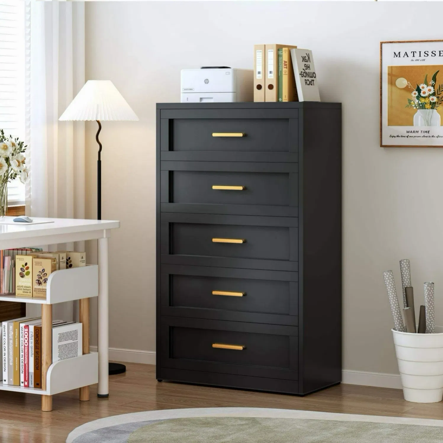 Textured Steel Five Drawer Chest with Non Slip Surface for Bedroom Stability