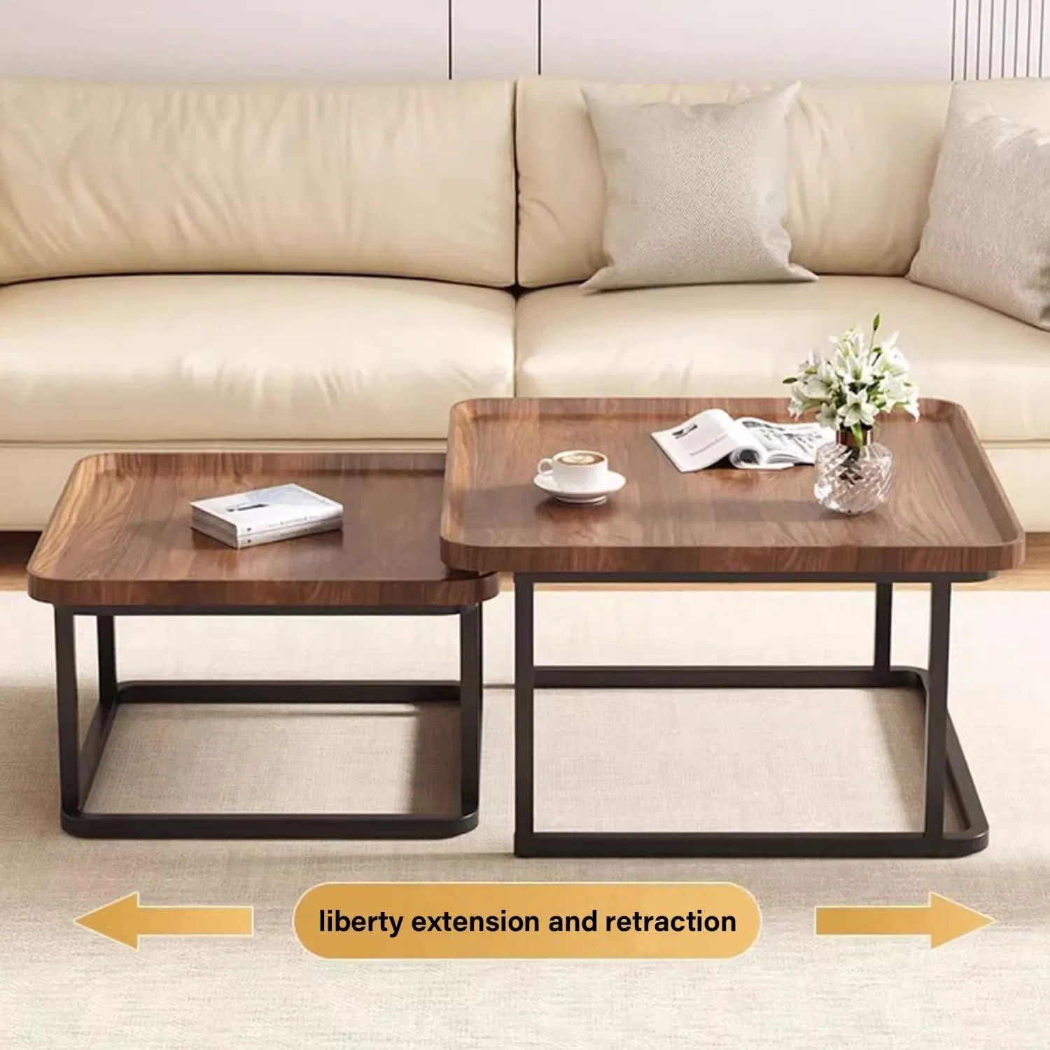 Modern Square Coffee Table and Side Table Set for Living Room