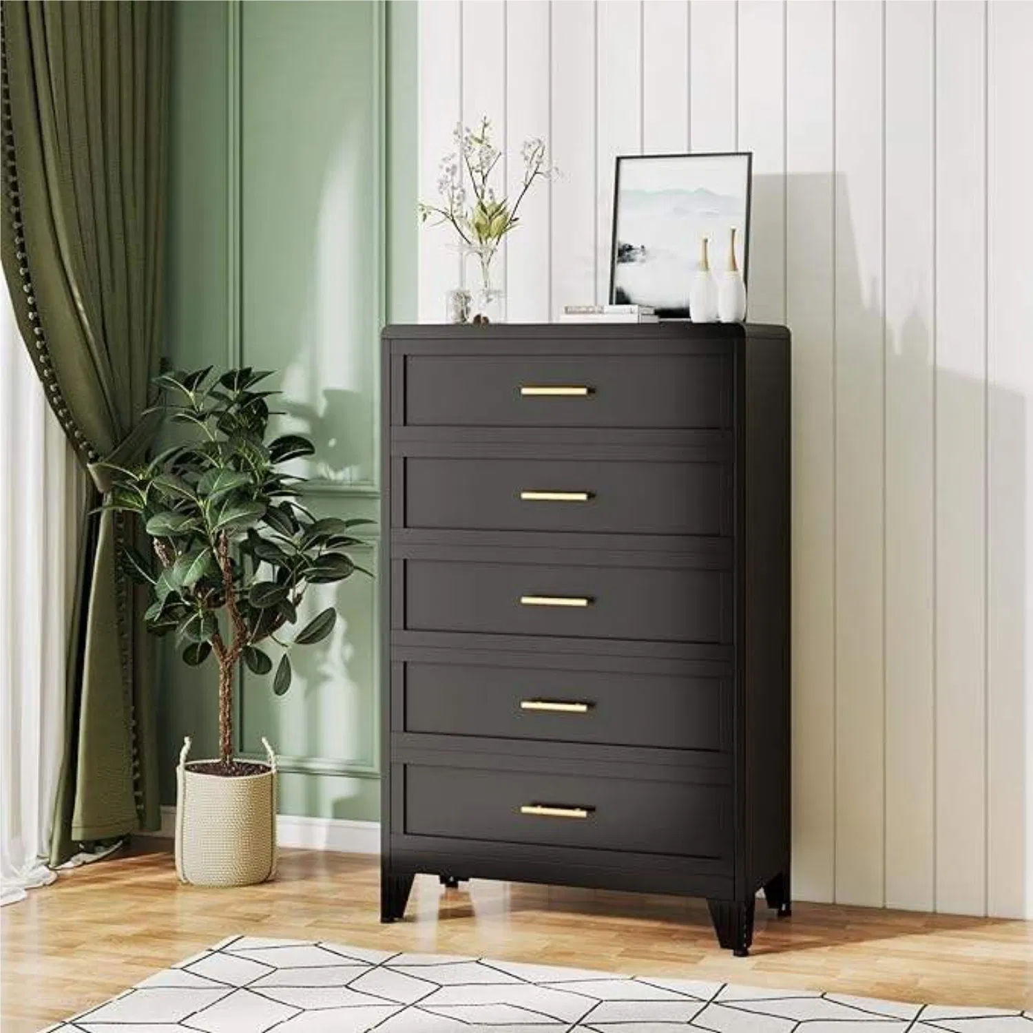 Sturdy Steel Five Drawer Chest with Smooth Sliding Rails for Bedroom Storage