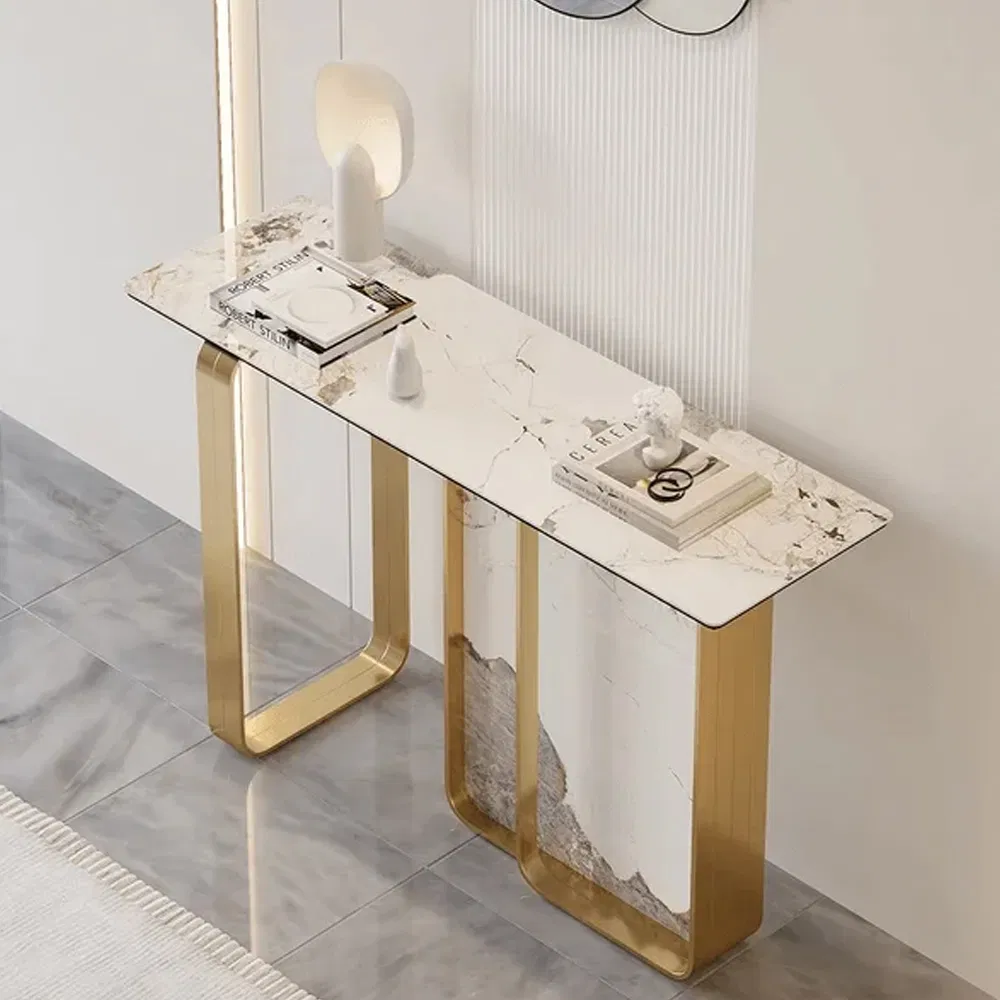 Natural Light Beige Travertine Console Table Natural Stone Console Table Beige Marble Entryway Table for Home Corian Artificial Marble