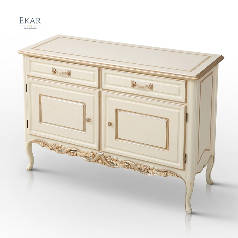 French Style Bedroom Furniture Hotel Antique Wooden Chest Drawer Two Drawers Two Doors Birch Wood Chest of Drawers