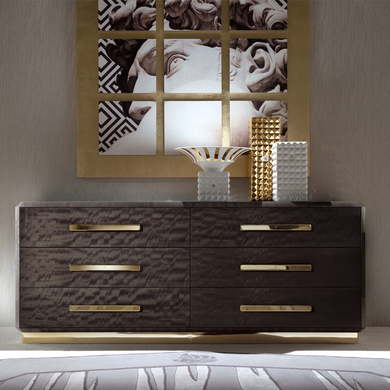 Modern Luxury Bedroom Dresser with Minimalist Furniture Design Stainless Steel Gold Leg &amp; Handle