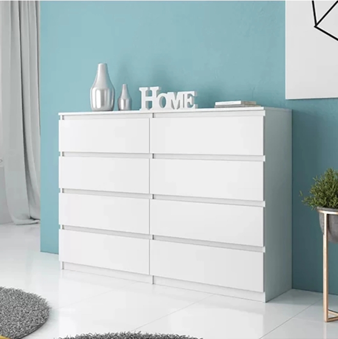 Customized Traditional High Gloss Melamine/Laminated Particle Board 8 Drawer Bedroom Chest of Drawers