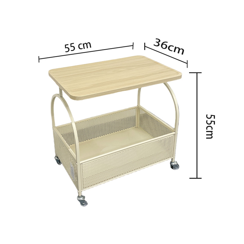Moveable Coffee Table Snack Storage Trolley Cart Bedside Table Sofa Side Table with Wheels for Living Room Bedroom