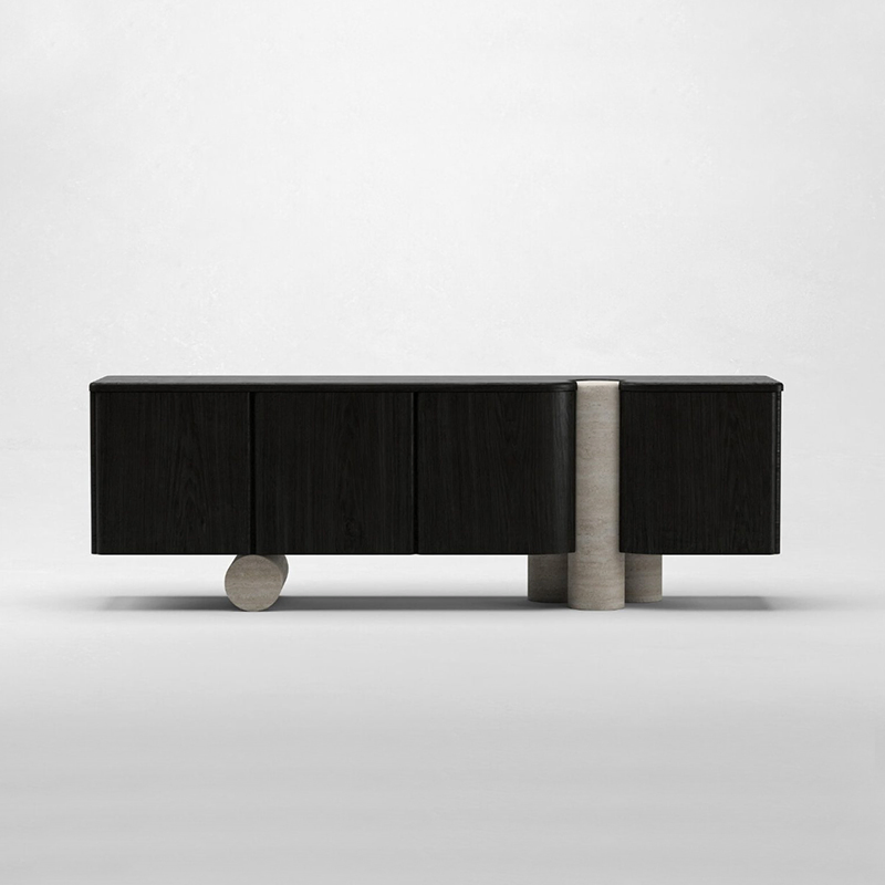 Ingenious Design Solid Wood Sideboard with Marble Feet Elegant Dining Cabinet for Living Room or Kitchen for Storage