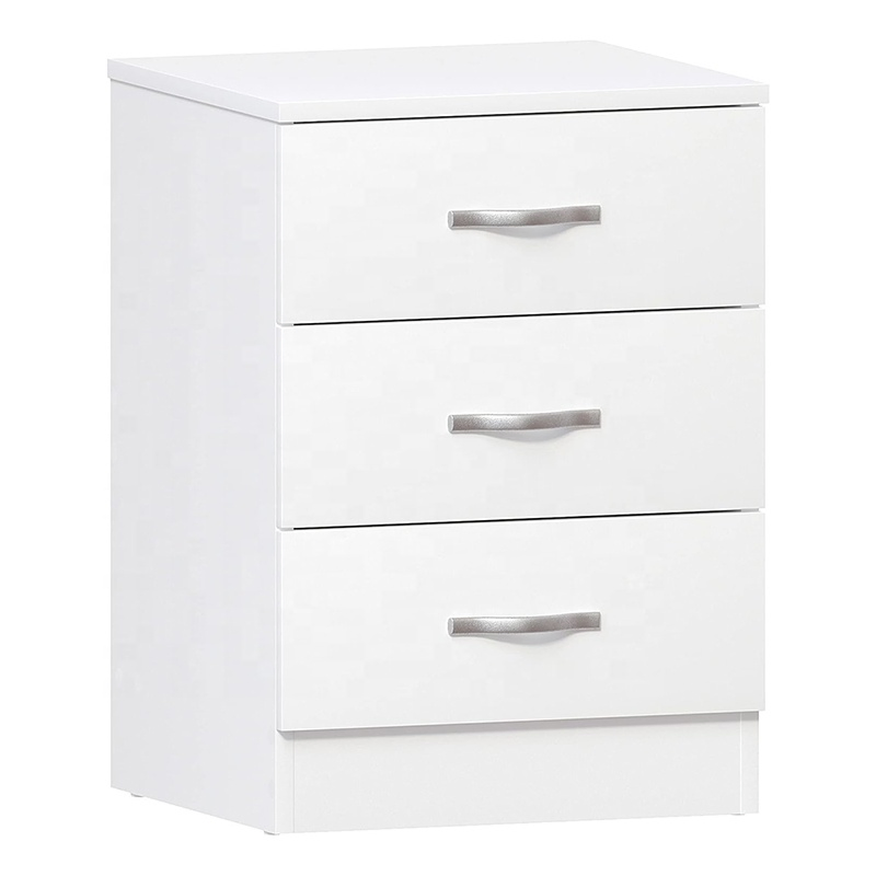 White Living Room End Table Bedroom Dresser Bedside Cabinet Wood Chest of 3 Drawers
