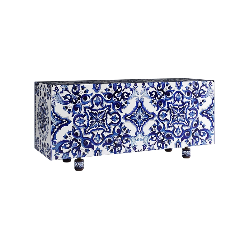 Italian Brand Modern Sideboard Blue and White Handcrafted Painting Dining Furniture Cabinet for Home Bar Living Room Kitchen