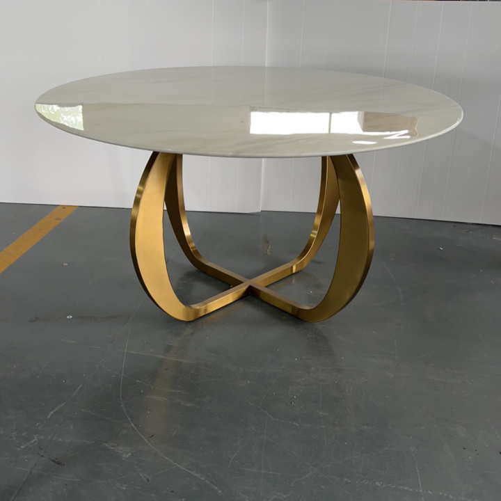 Elegant 1.4m Living Room Art Stainless Steel Gold Dining Table for Modern Homes