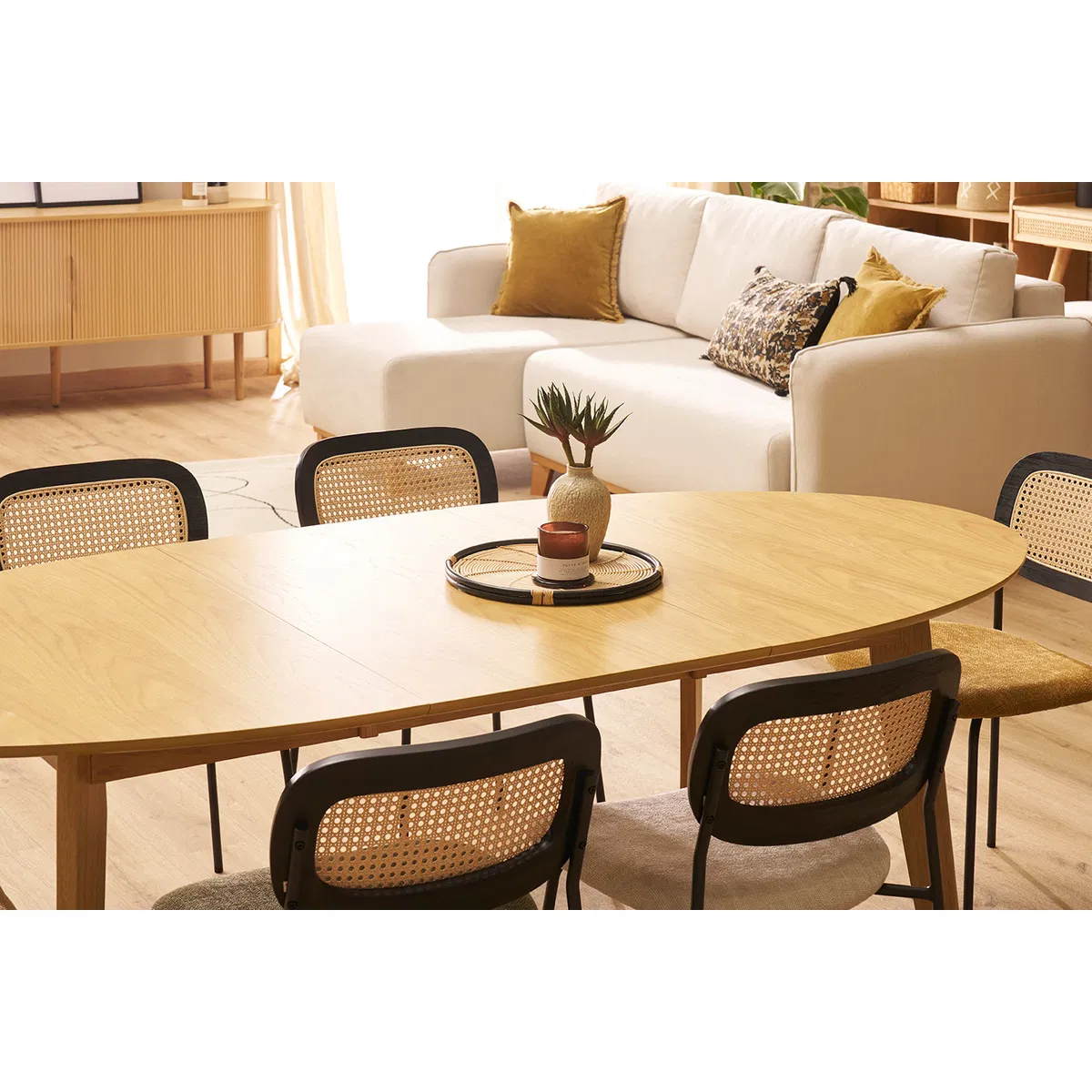 Solid Wood Oval Extending Dining Table with Splayed Leg Design for Kitchen Living Dining Room