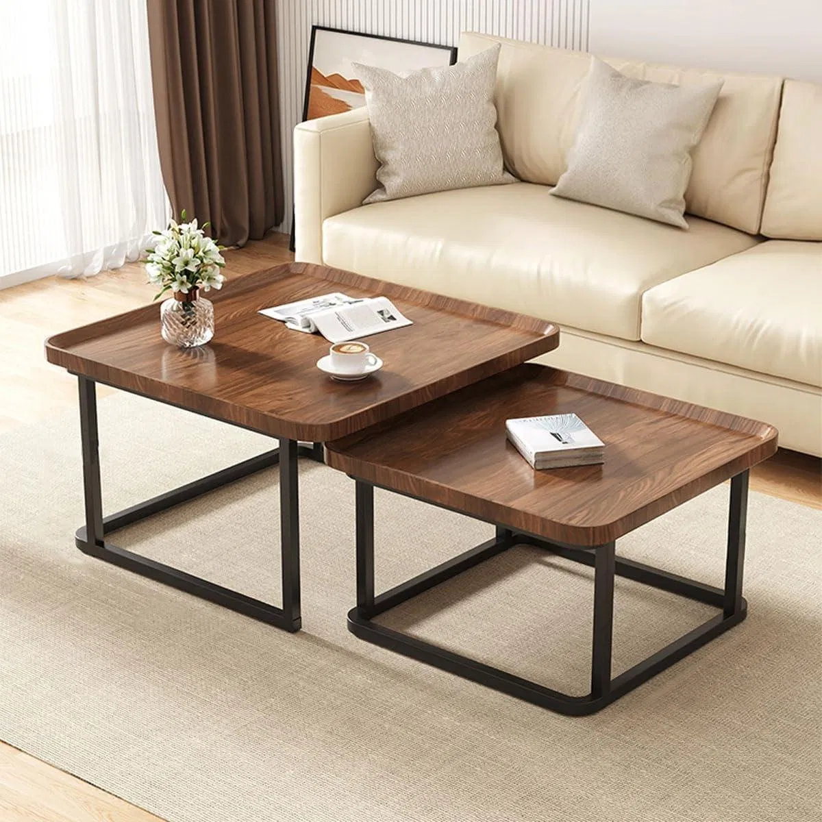 Modern Square Coffee Table and Side Table Set for Living Room
