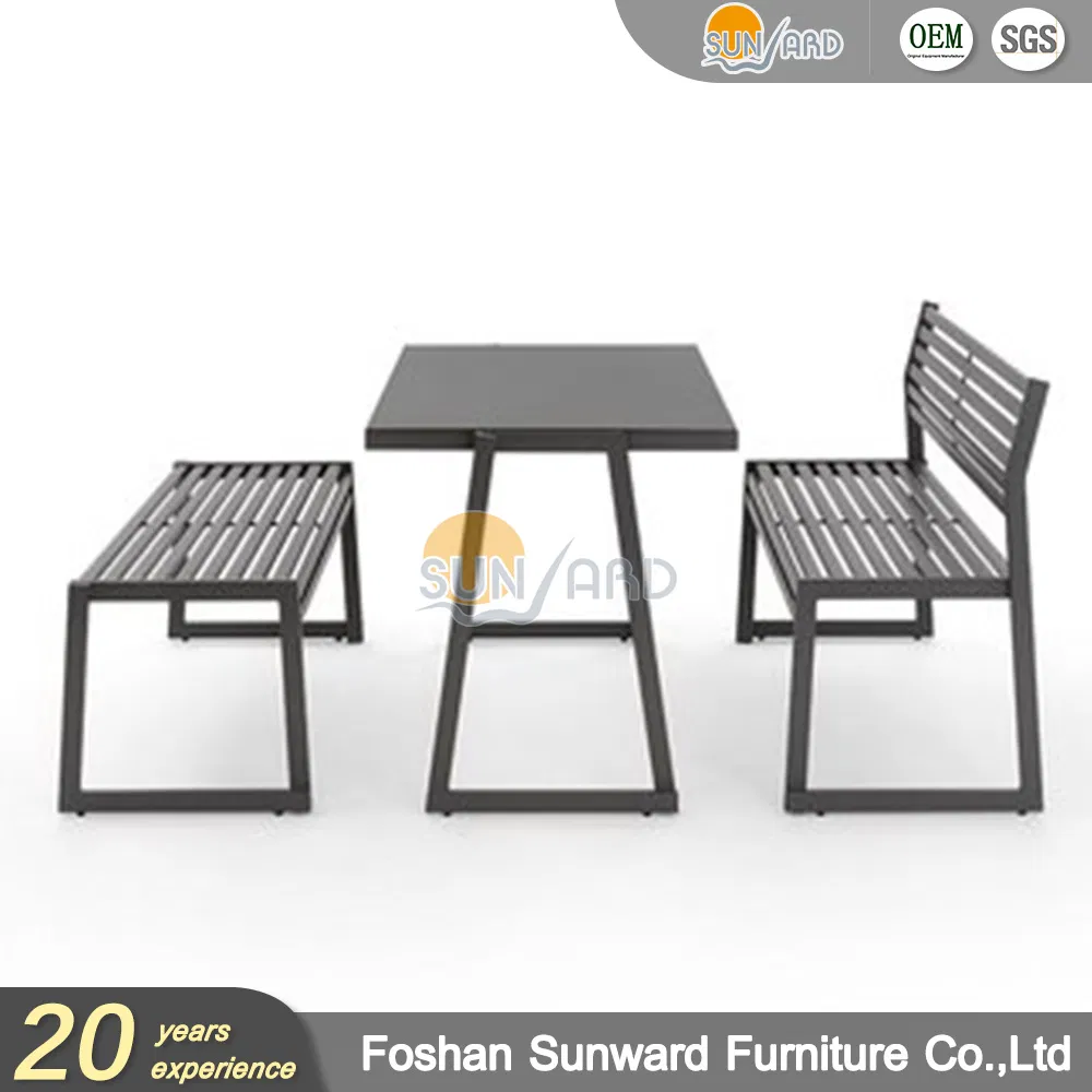 Outdoor Modern Cafe Aluminum Long Chair and Table Furniture Garden Patio Hotel Restaurant Canteen Dining Bench