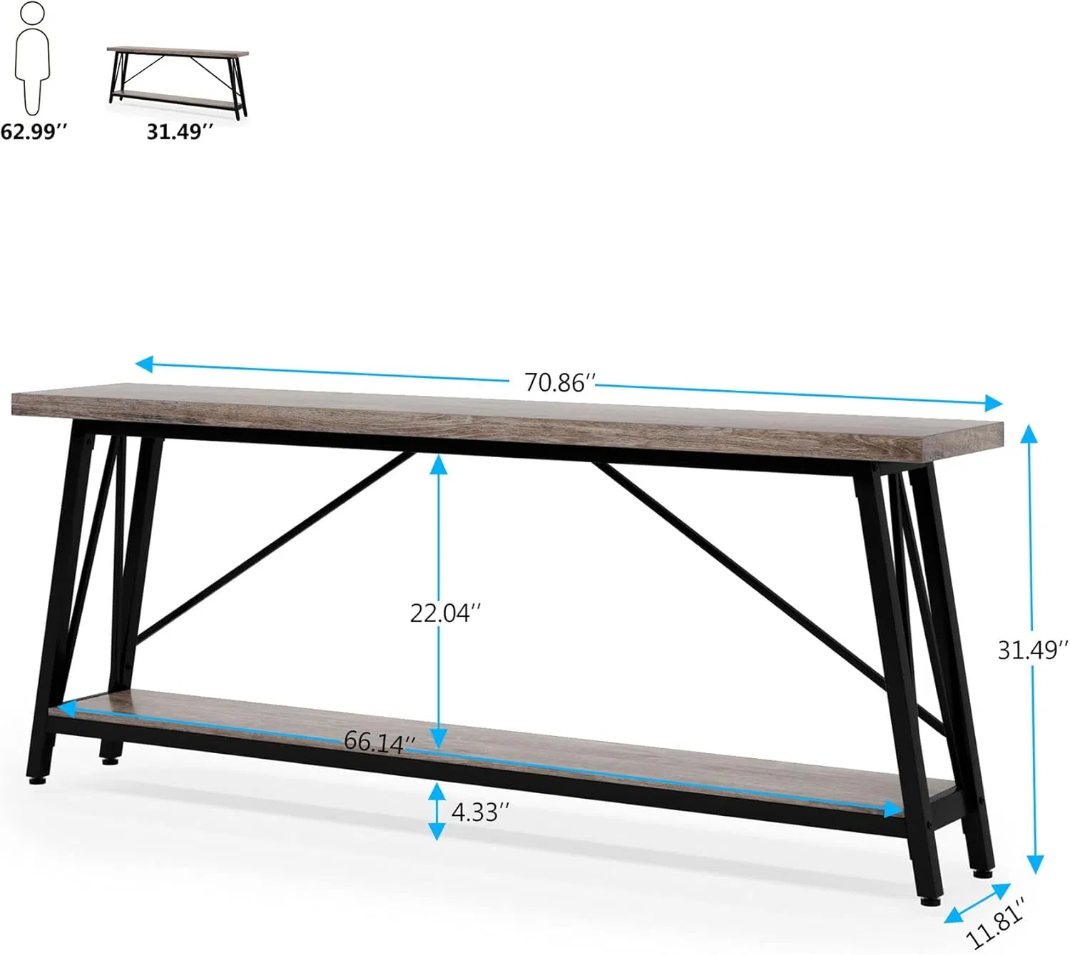 Long Entryway Console Industrial Behind Sofa Couch Table for Living Room