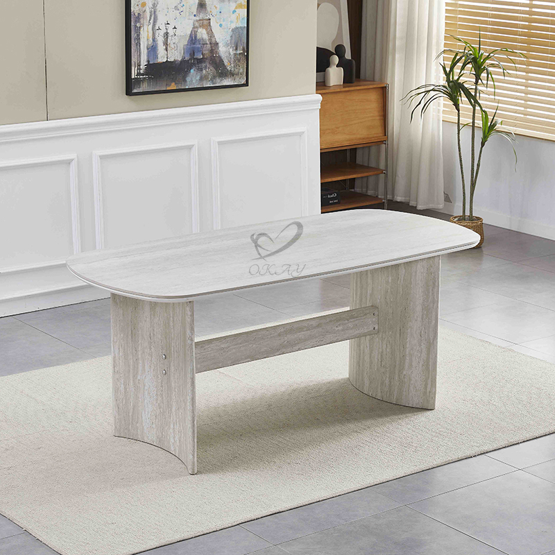 Modern Beige MDF Dining Table Natural Dining Room Furniture Customized Oval Dining Table
