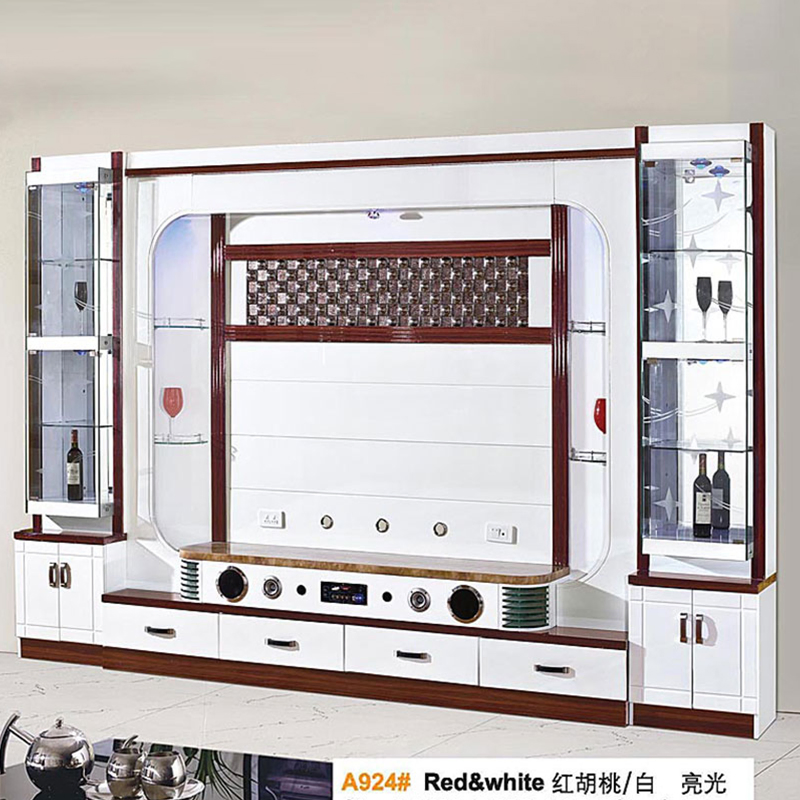 Modern Home Wood Living Room Glass Display TV Cabinet Furniture Wooden Storage Floor Wall LED Luxury TV Stand