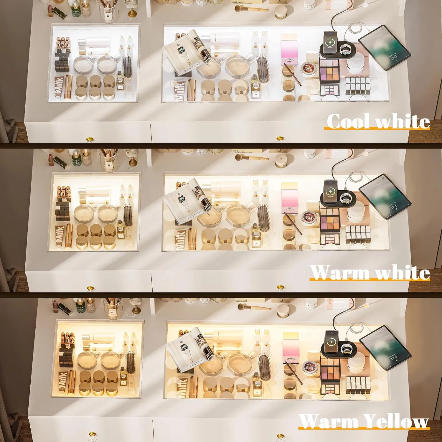 Modern Luxury White Vanity Dresser with Mirror and Lights for Home Bedroom