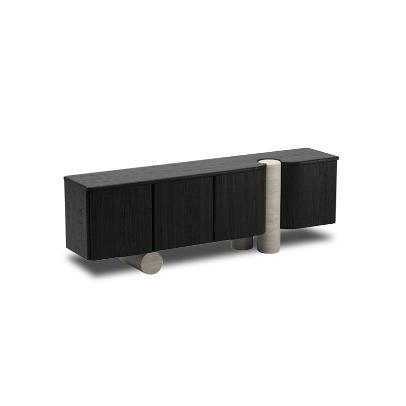Ingenious Design Solid Wood Sideboard with Marble Feet Elegant Dining Cabinet for Living Room or Kitchen for Storage