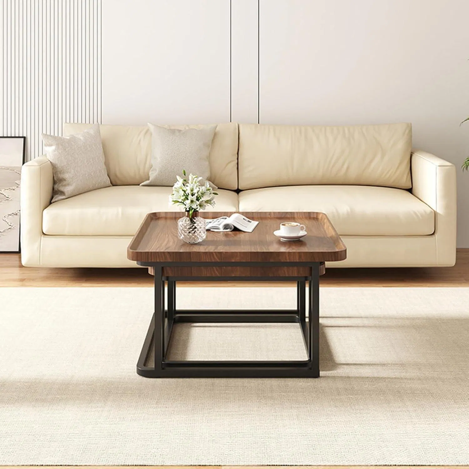 Modern Square Coffee Table and Side Table Set for Living Room