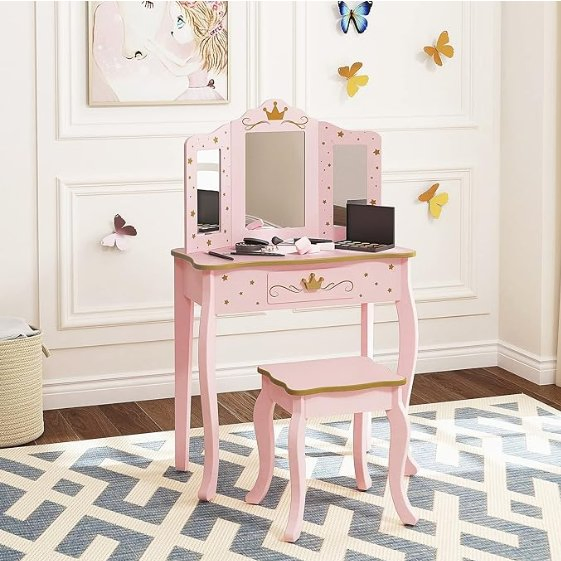 High Quality Bedroom Furniture Wooden Princess Makeup Dresser with Mirror and Stool