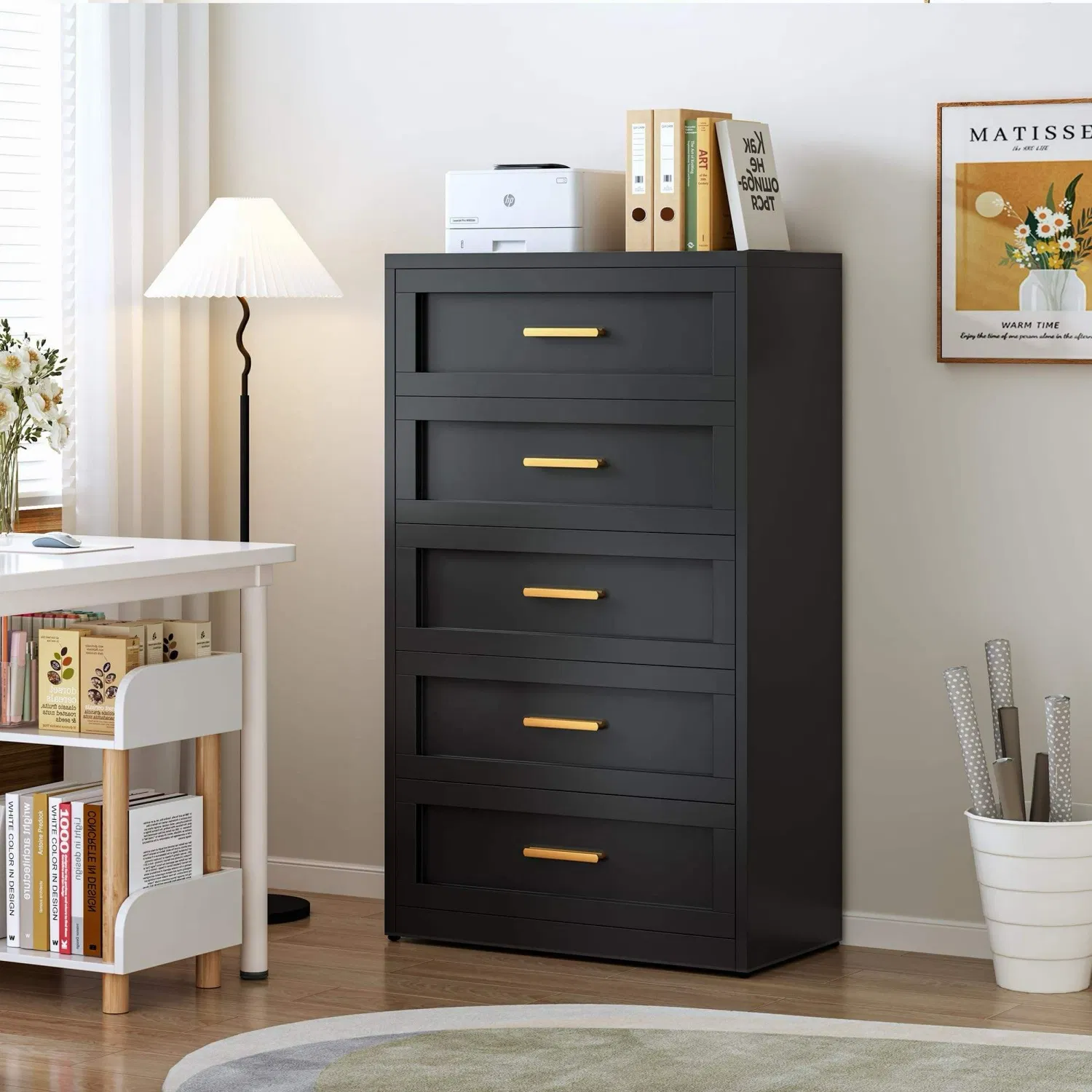 Sturdy Steel Five Drawer Chest with Smooth Sliding Rails for Bedroom Storage