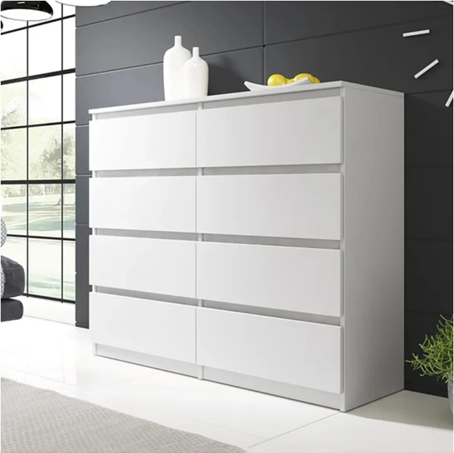 Customized Traditional High Gloss Melamine/Laminated Particle Board 8 Drawer Bedroom Chest of Drawers