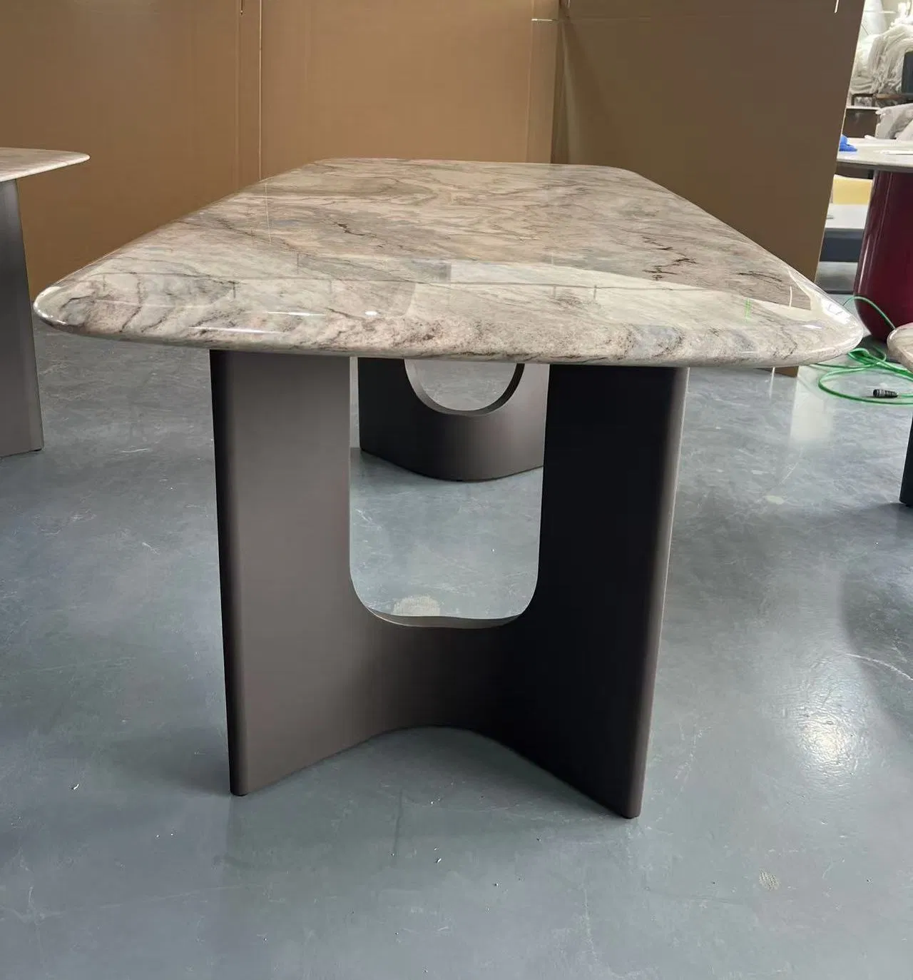 Furniture 010 Luxury Italian Design Dining Room Hotel Restaurant Black Rose Marble Dining Table Set