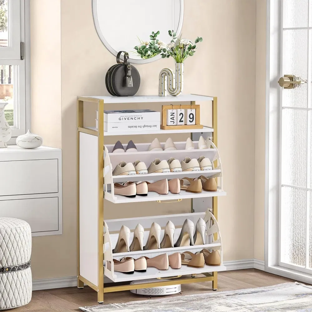 Modern Design Shoe Storage Cabinet with Flip Drawers Wooden Shoe Rack Cabinet for Entryway