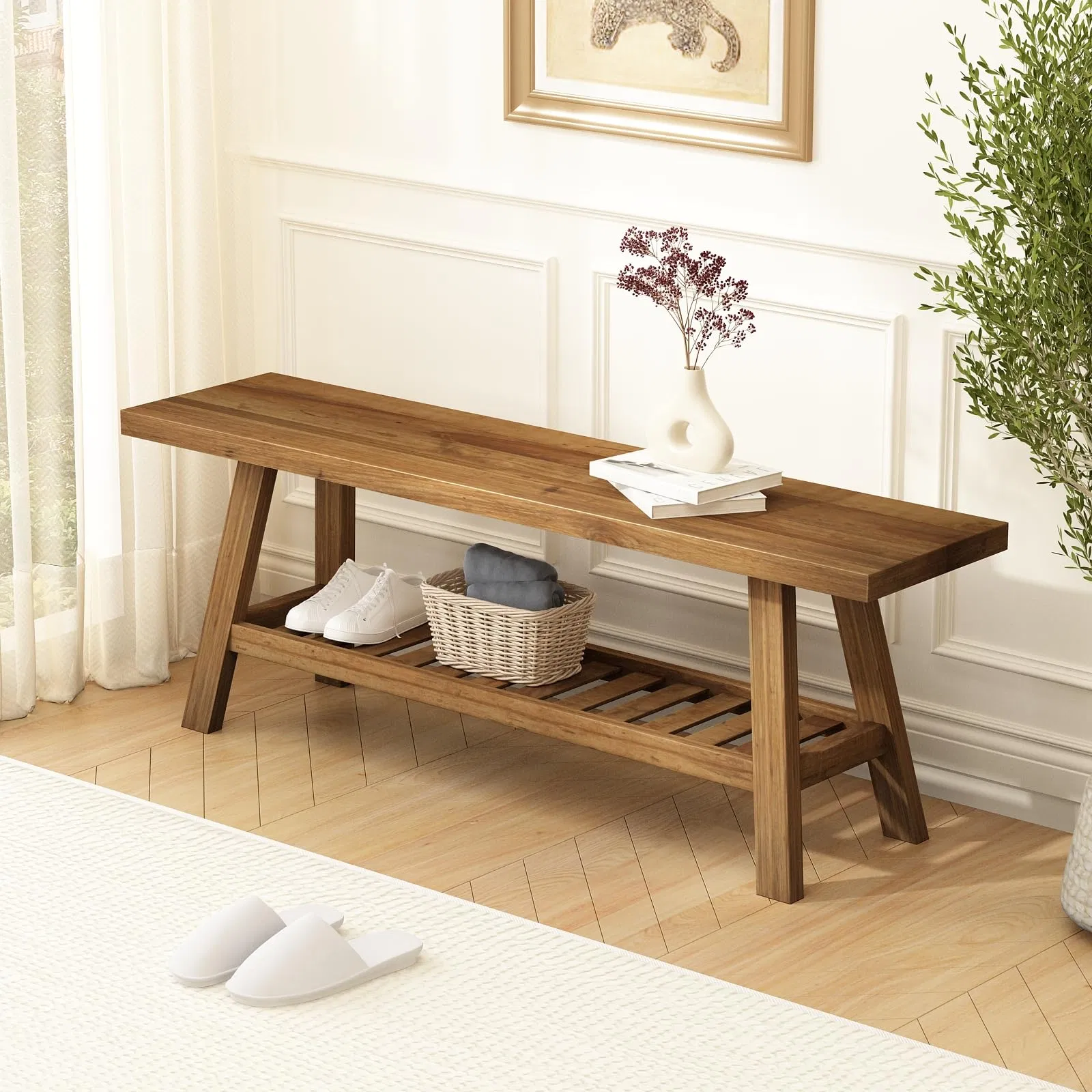 Solid Wood Entryway Bench