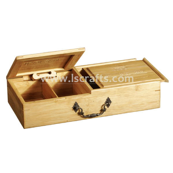 Wood Tea Chest with Slide-out Drawer and Acrylic Window