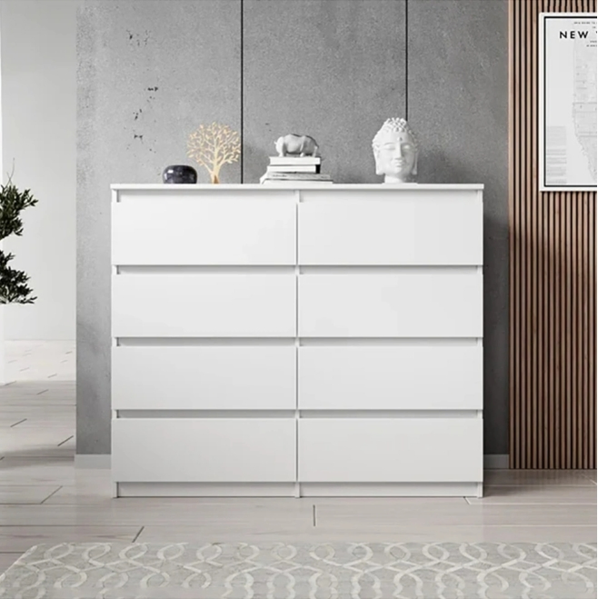 Customized Traditional High Gloss Melamine/Laminated Particle Board 8 Drawer Bedroom Chest of Drawers