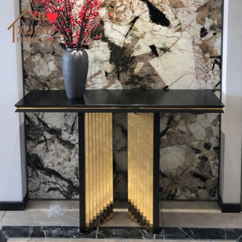 Xijiayi Solid Wood Hallway Entryway Console Table with Metal Edges for Lobby.