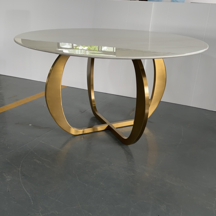 Elegant 1.4m Living Room Art Stainless Steel Gold Dining Table for Modern Homes