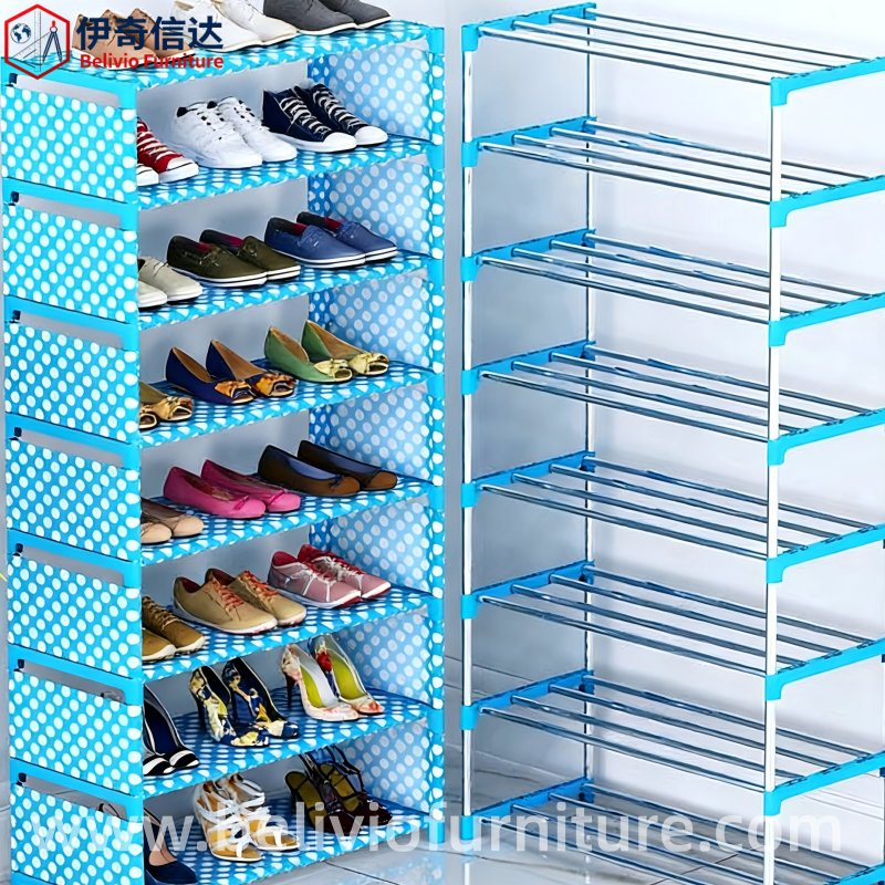 Modern DIY Multi-Layer Steel Pipe Shoe Rack, Space-Saving Metal Shoe Cabinet for Entryway and Living Room Storage