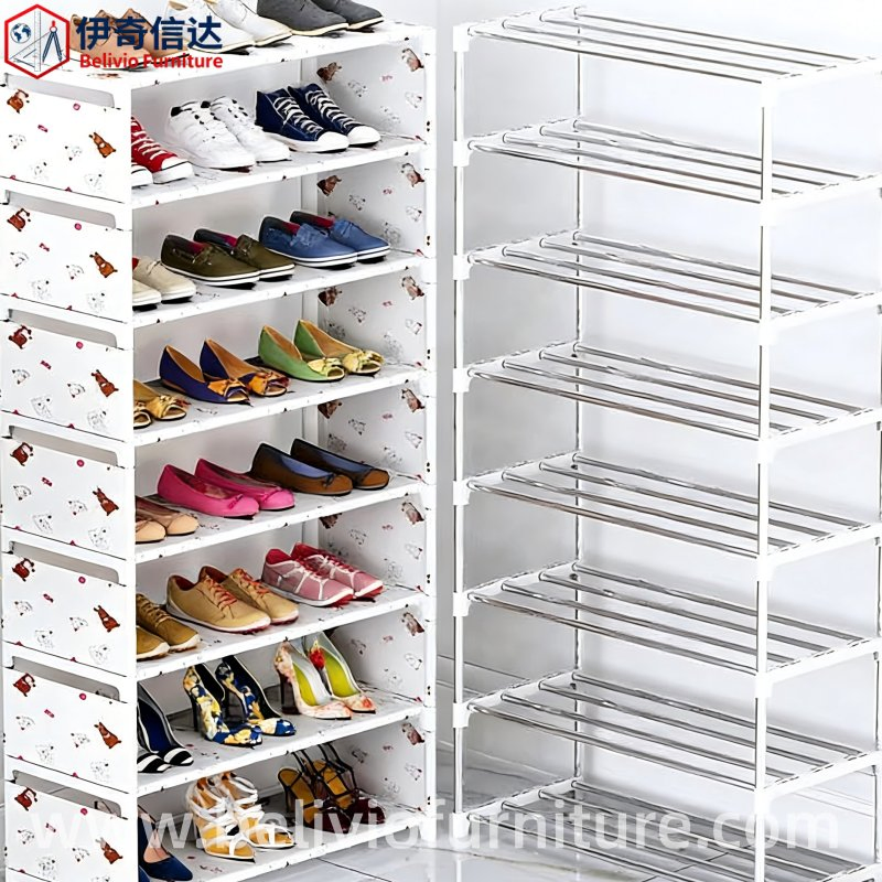 Modern DIY Multi-Layer Steel Pipe Shoe Rack, Space-Saving Metal Shoe Cabinet for Entryway and Living Room Storage
