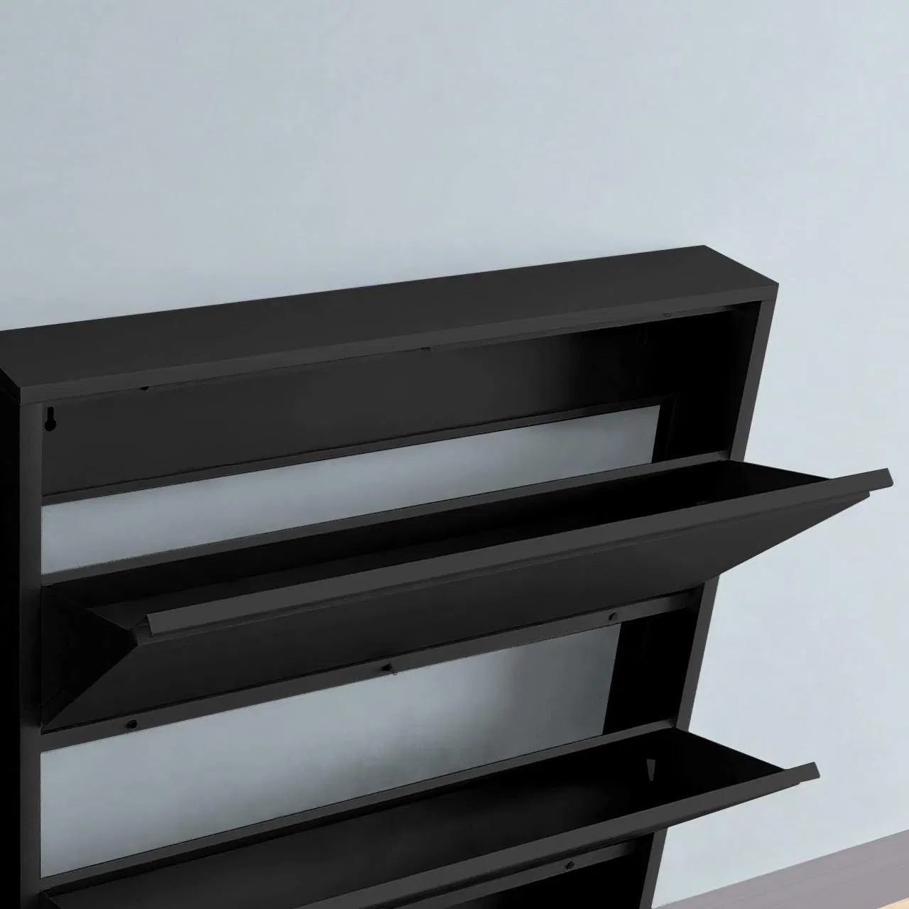 Stylish Wall-Mounted Steel Shoe Cabinet with 3 Flip Drawers Steel Shoe Cabinet with 3 Flip Drawers Wall Mount Metal Shoe Organizer for Entryway