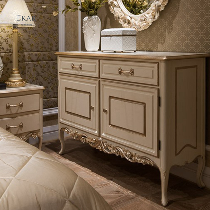 French Style Bedroom Furniture Hotel Antique Wooden Chest Drawer Two Drawers Two Doors Birch Wood Chest of Drawers