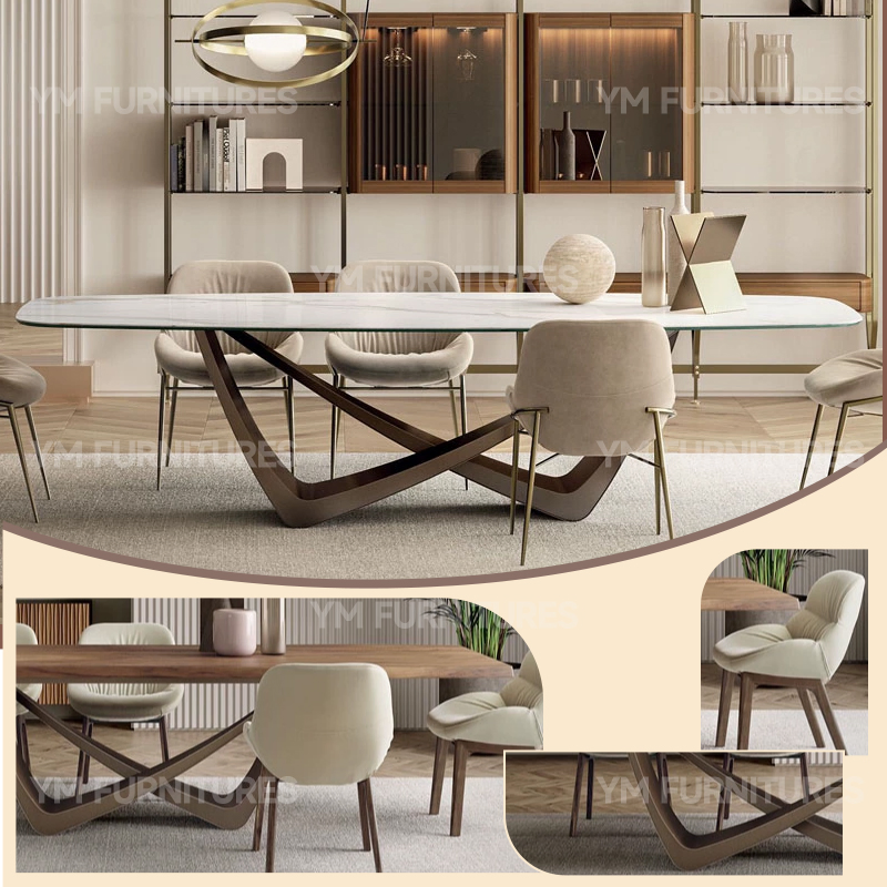 Manufacture Luxury Italian Villa Dining Room Furniture with Metal &amp; Marble Dining Table