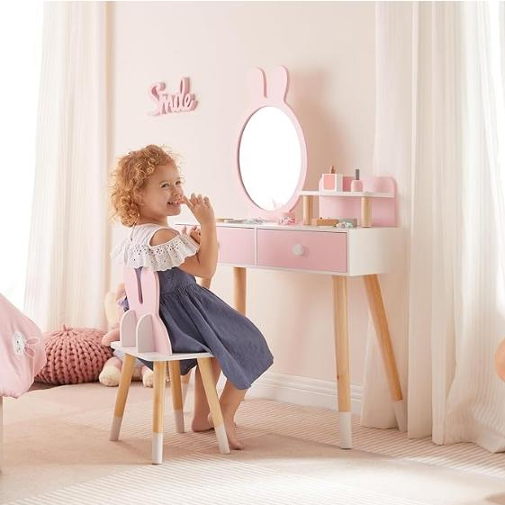 High Quality Bedroom Furniture Wooden Princess Makeup Dresser with Mirror and Stool