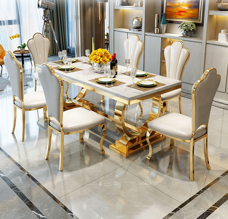 Italian Dining Room Furniture Dinner Square Marble Top Dining Table Set